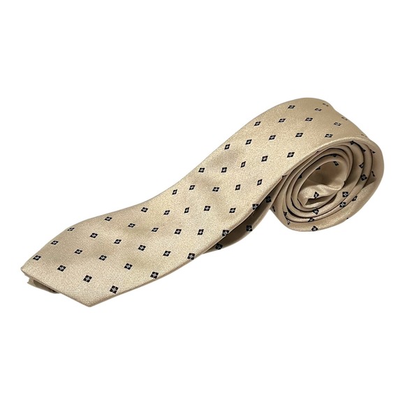 Christian Dior Hughes Hatcher Beige‎ Black Patterned Men's Necktie Tie Luxury - Picture 1 of 5
